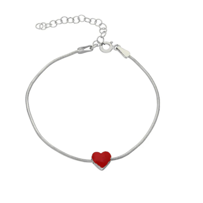 925 Sølv| Rødt Hjerte Armbånd