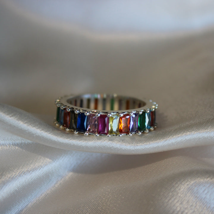925 Sølv| Farverig Baguette Ring