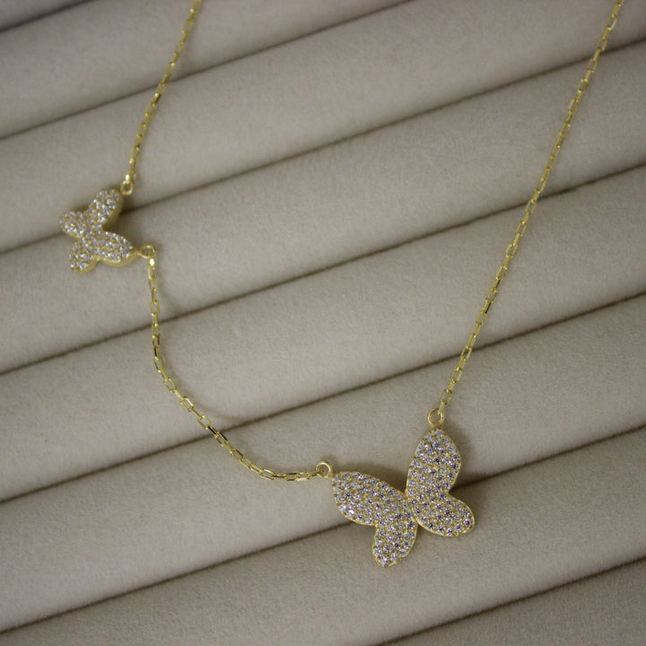 925 Sølv| Fuld Zircon Stone Double Butterfly Halskæde