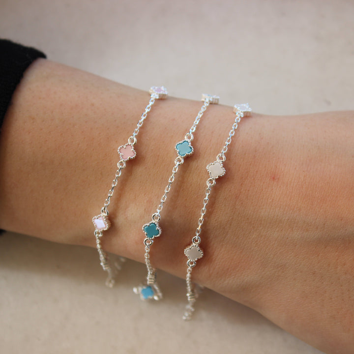 925 Sølv| Mini Farverigt Kløverarmbånd