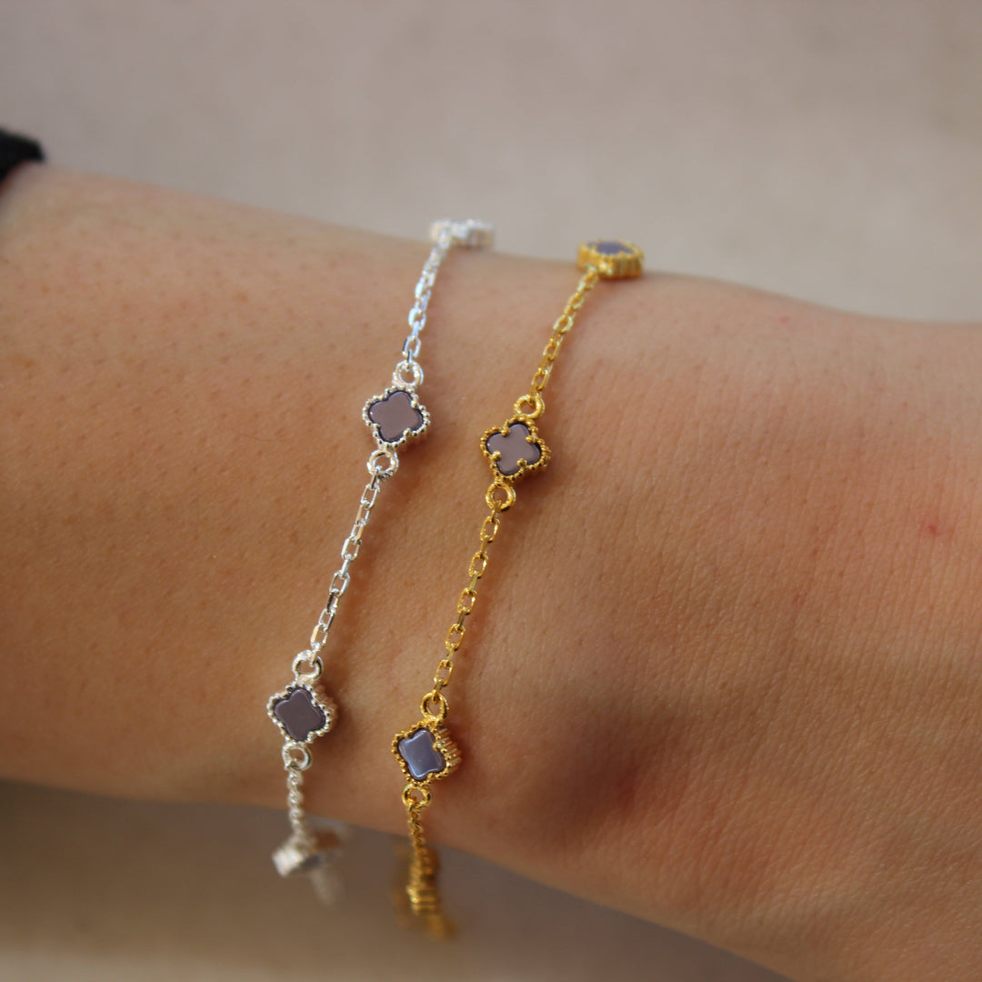 925 Sølv| Mini Farverigt Kløverarmbånd