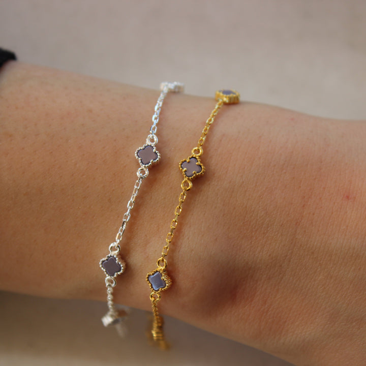 925 Sølv| Mini Farverigt Kløverarmbånd