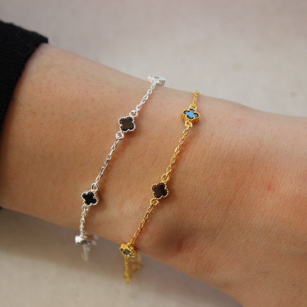 925 Sølv| Mini Farverigt Kløverarmbånd