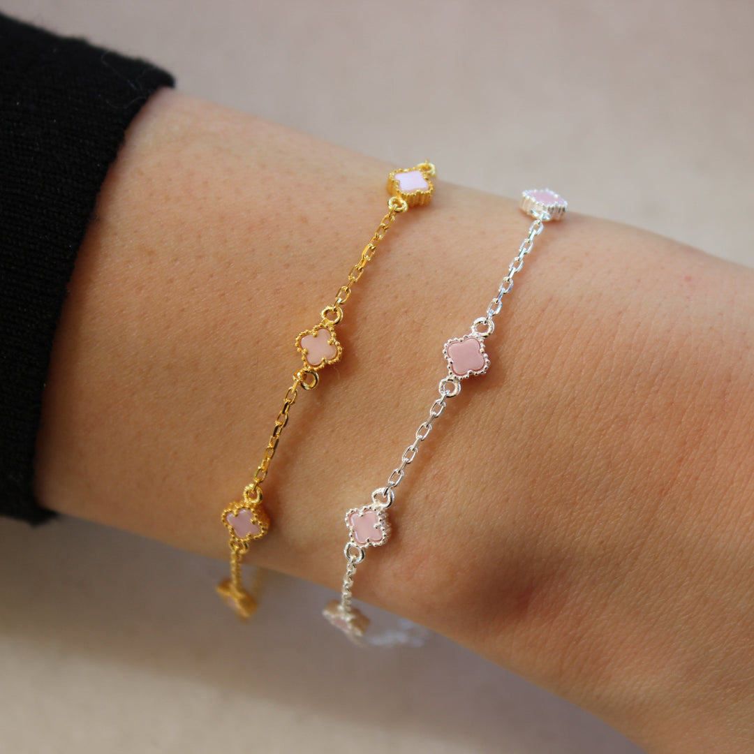 925 Sølv| Mini Farverigt Kløverarmbånd