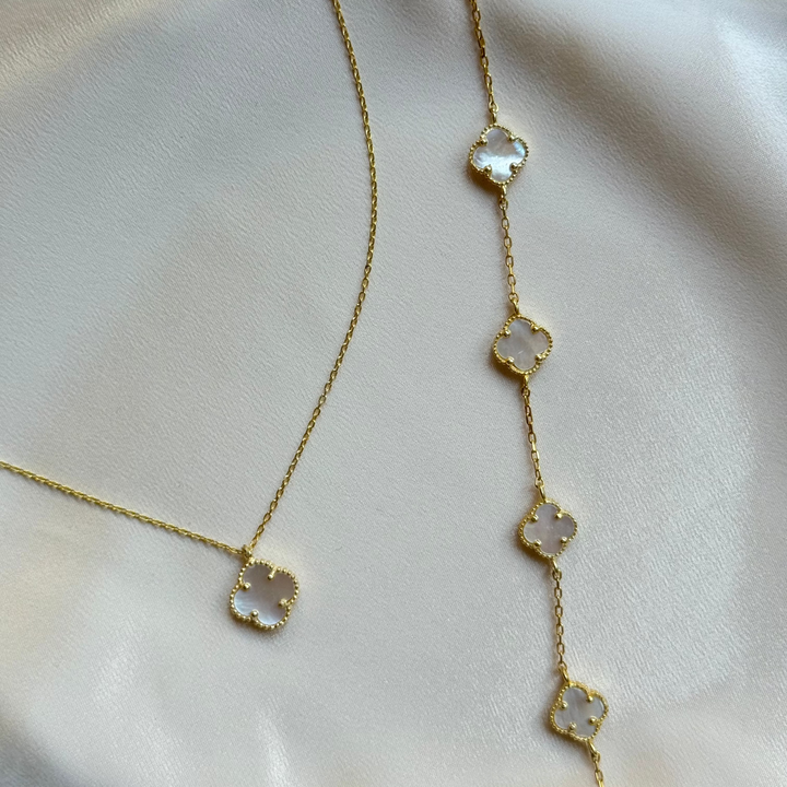 925 Sølv| Mini Clover Opal Halskæde