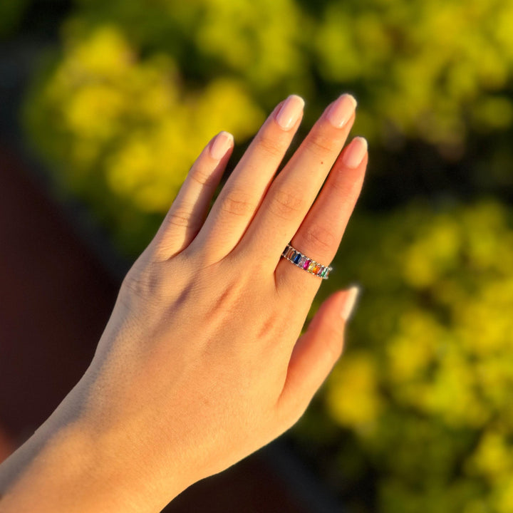 925 Sølv| Farverig Baguette Ring